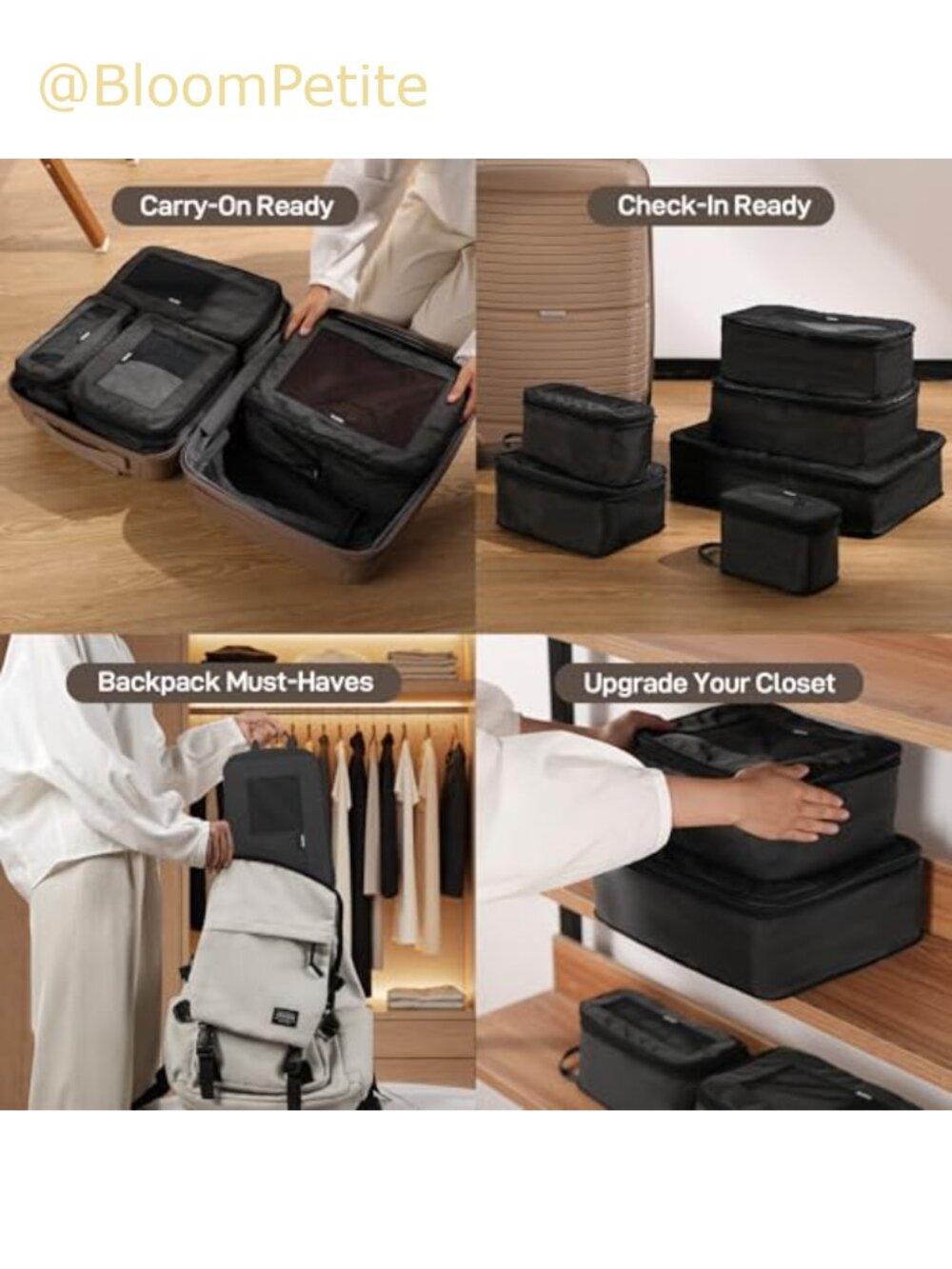 Compression Packing Cubes 4 Set 420D Ripstop Polyester Travel Organizers - Picture 4 of 6